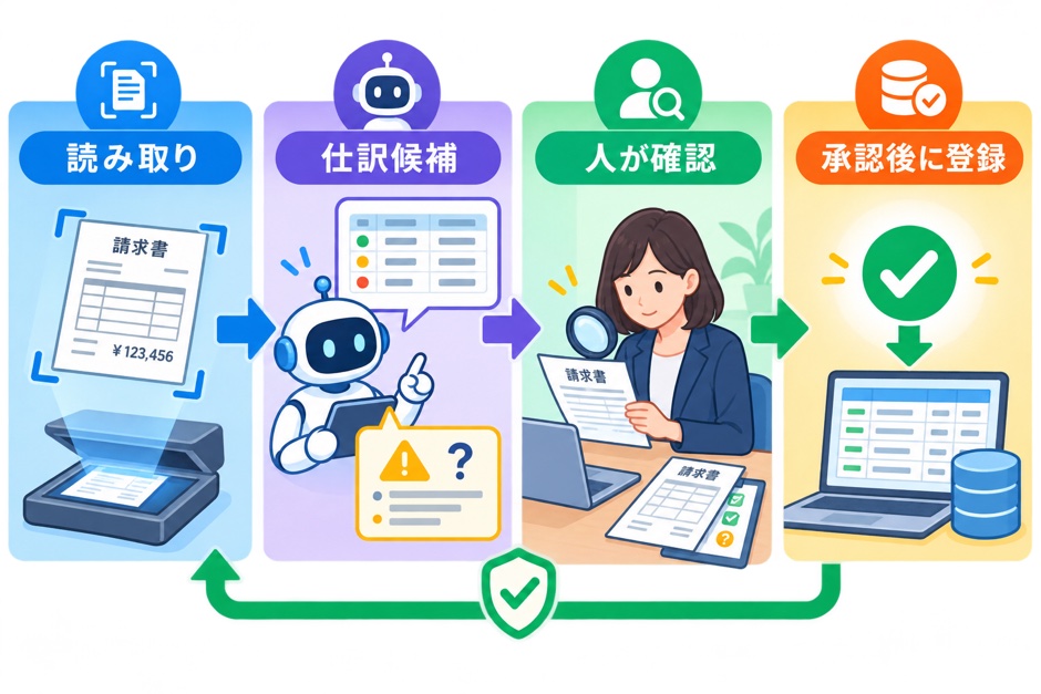 請求書の読み取りから仕訳候補と担当者確認までの経理フロー
