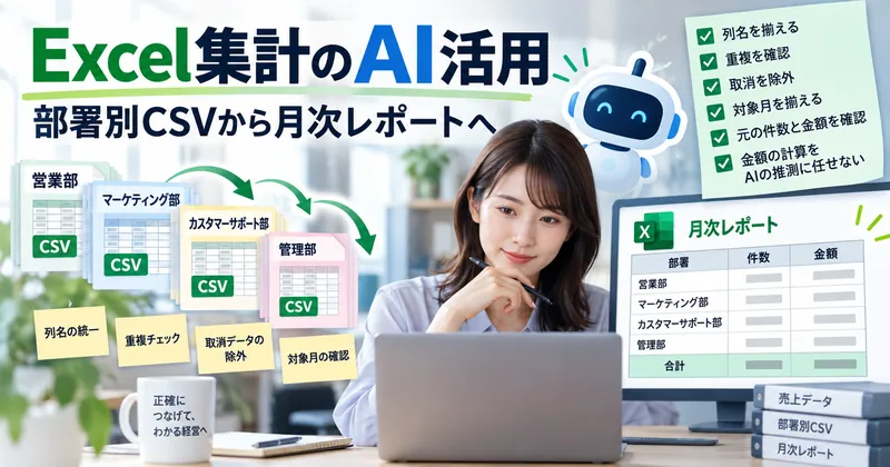 Excelの月次集計でCSVの重複と取消を確認し、件数と金額を検算する方法