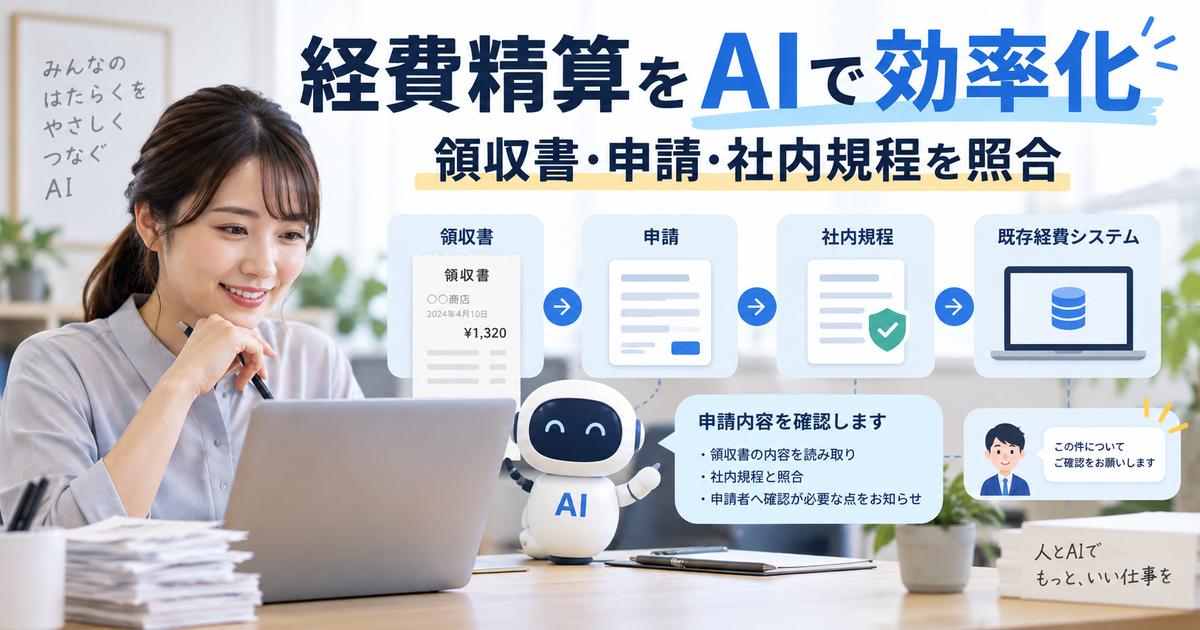 領収書と社内規程を照合し、担当者が経費申請の確認を進める方法