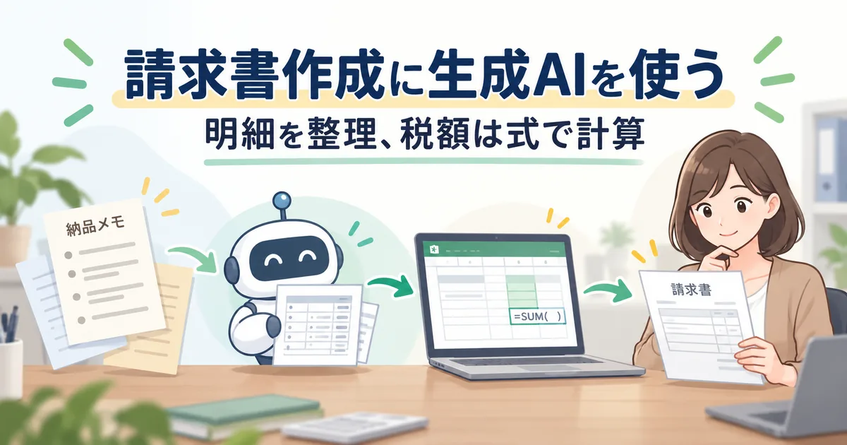 納品記録をAIで請求明細にそろえ、税額は式で計算して担当者が確定する請求書作成の流れ