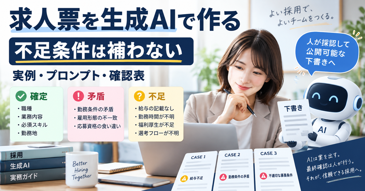 求人票を生成AIで作る方法|不足条件を補わない実例・プロンプト・確認表