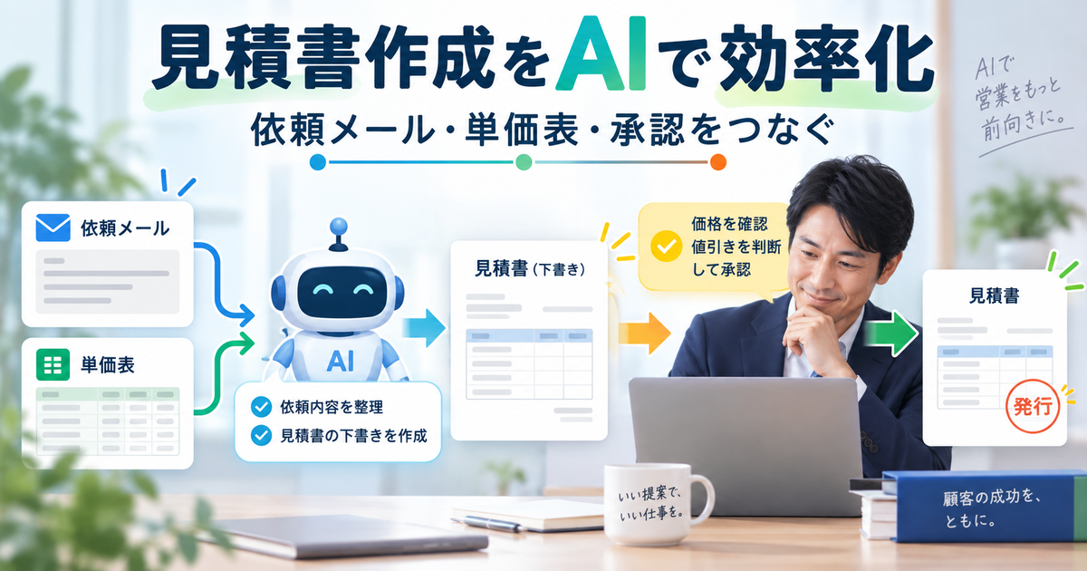 依頼メールと単価表を使い、担当者が確認して見積書を完成させる方法