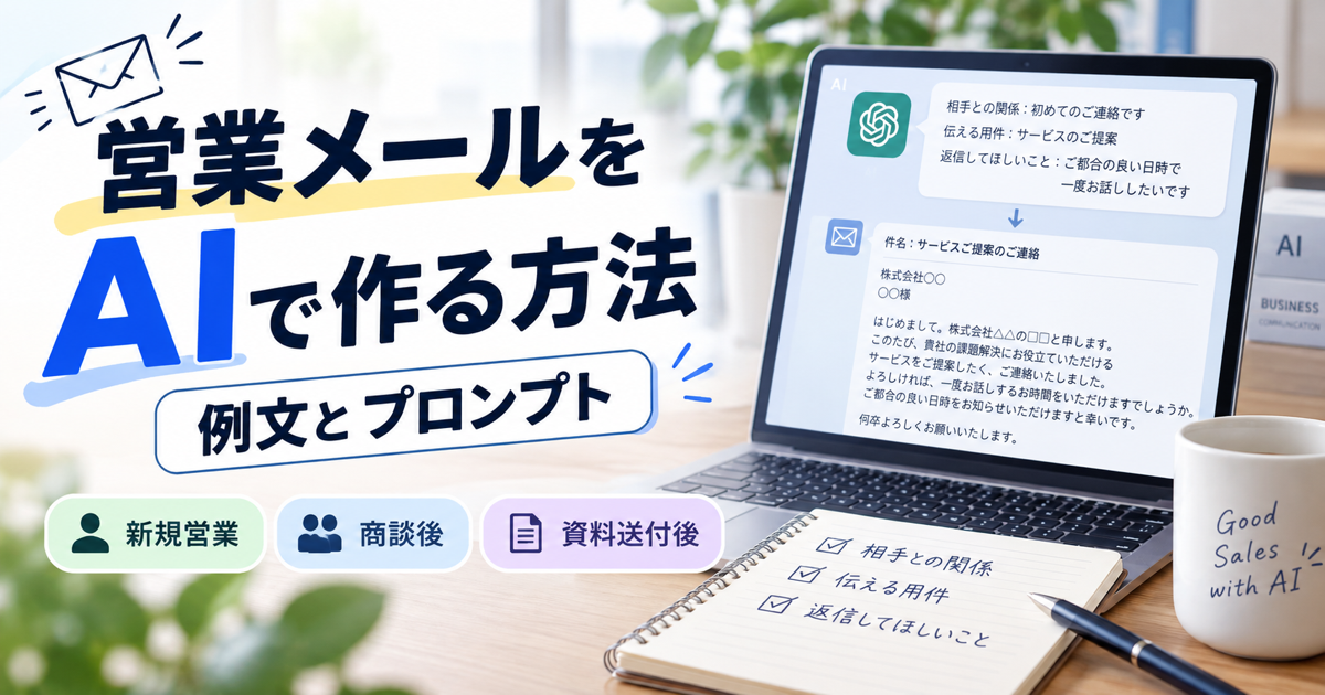 営業メールをAIで作る方法。新規営業・商談後・資料送付後の例文とプロンプト