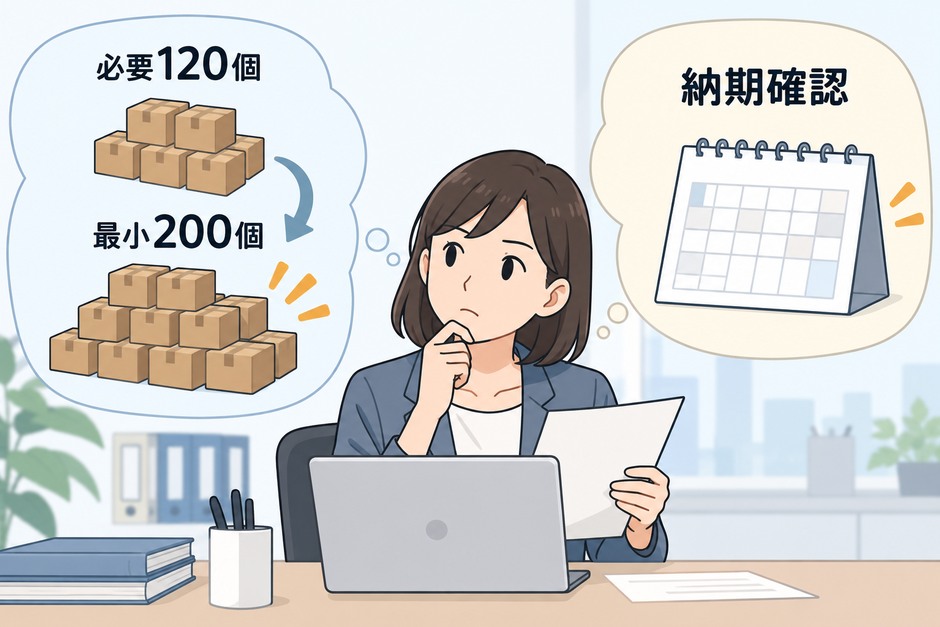 同じ120個の購入条件で3社を比較し、安い単価、最小注文数量、納期を別々に確認する設計例