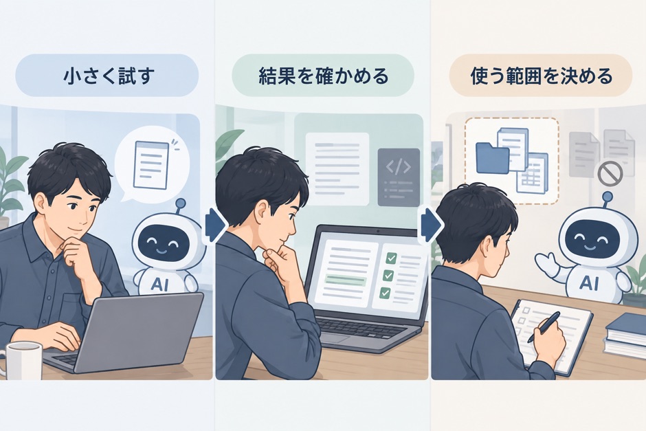 小さく試し、結果を確かめ、使う範囲を決める3段階