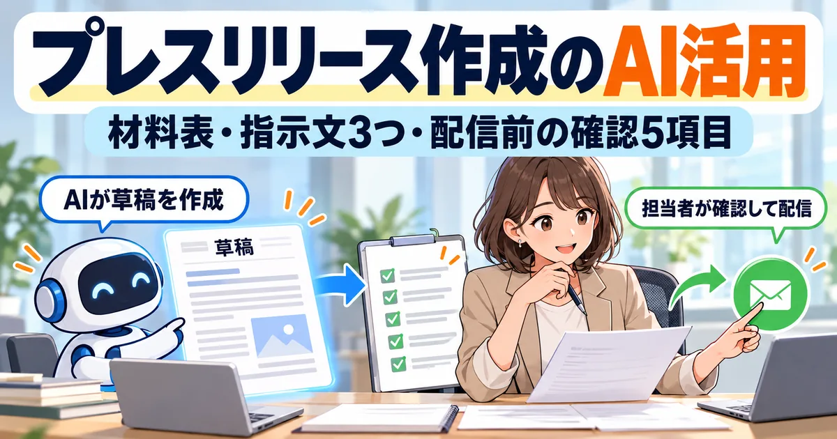 発表の材料表からAIが草稿を作り、担当者が数字とコメントを確認してから配信する流れ