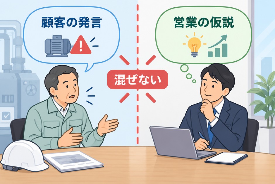 顧客の発言と営業の仮説を分けて記録する図