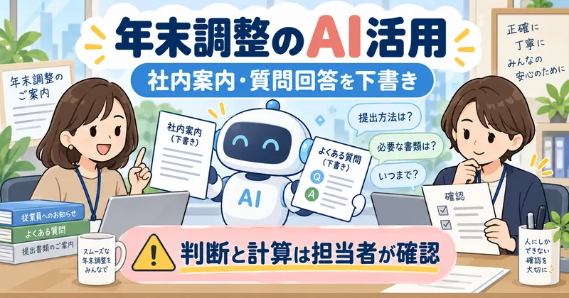 年末調整の案内文と質問回答をAIで下書きし、扶養の判定と税額計算は担当者が行う役割分担