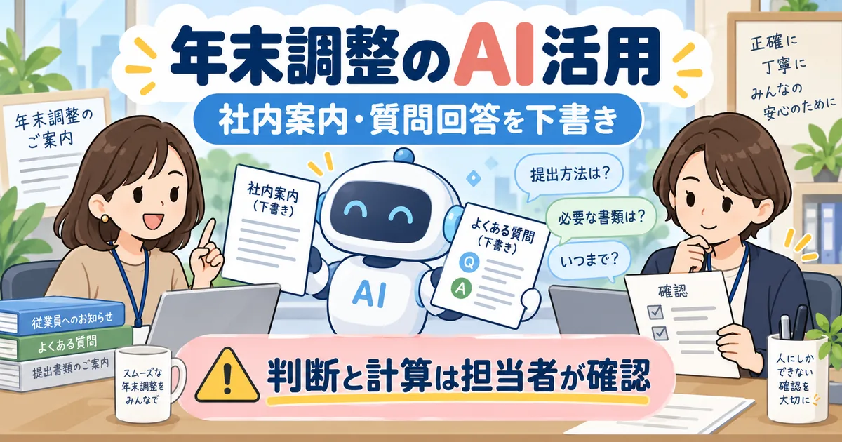 年末調整の案内文と質問回答をAIで下書きし、扶養の判定と税額計算は担当者が行う役割分担